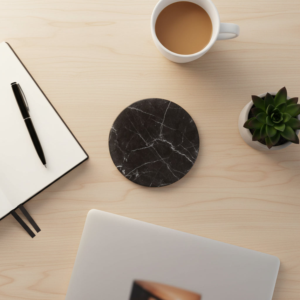 Black and White Marble Effect Round Coasters – Set of 2
