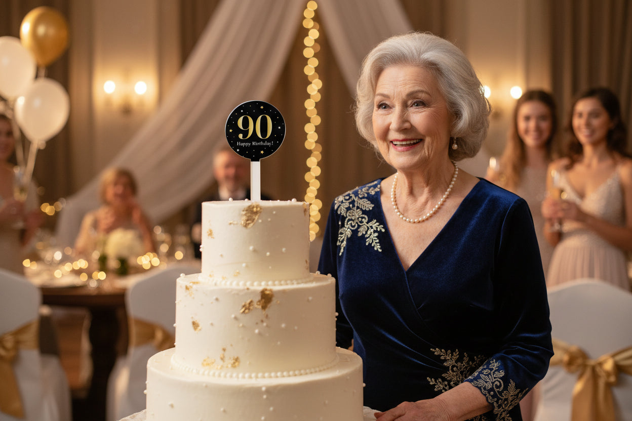 Black and Gold Milestone Birthday Cake Topper