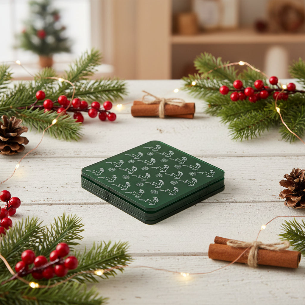 Green Christmas Coaster Set