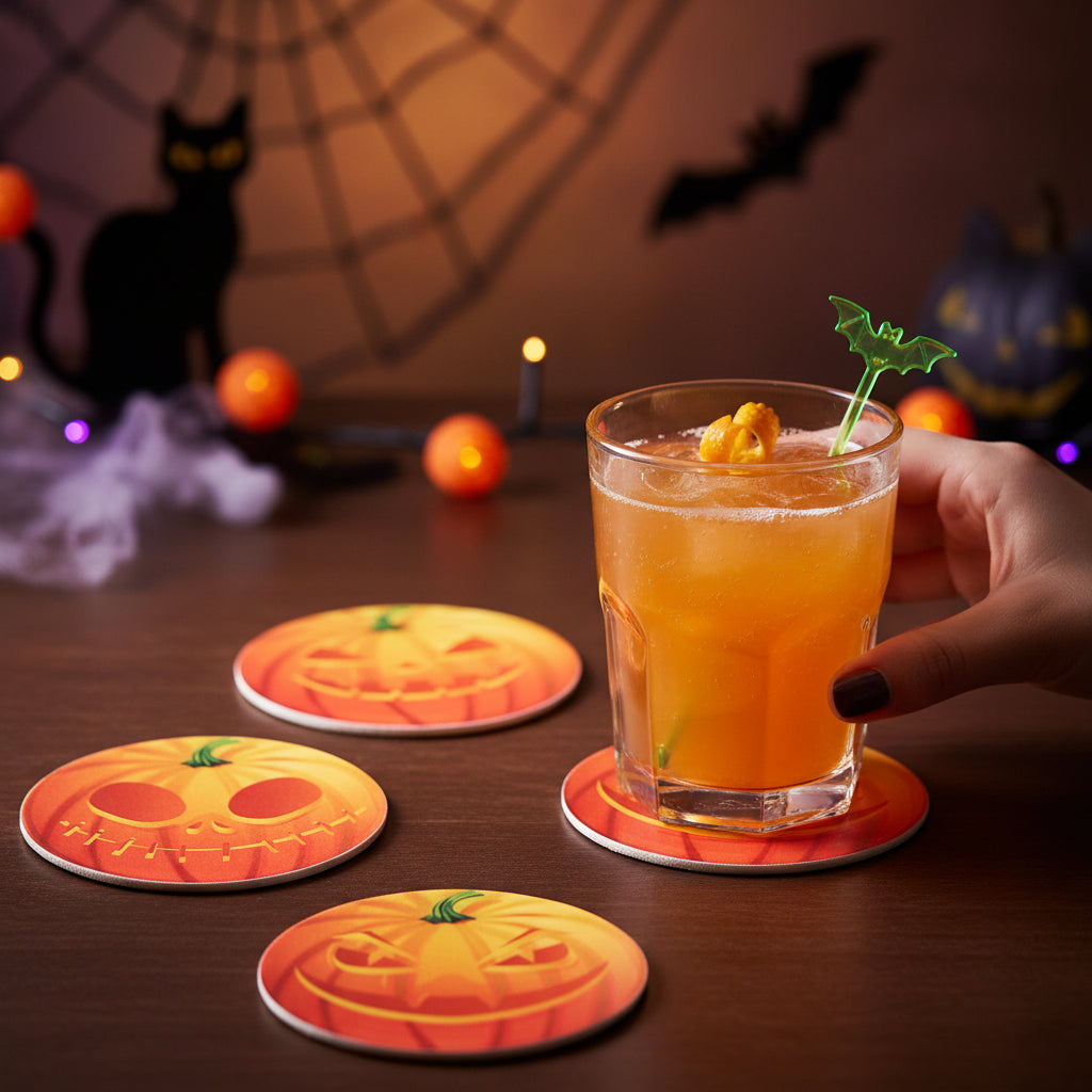 Set of 4 Pumpkin Design Coasters