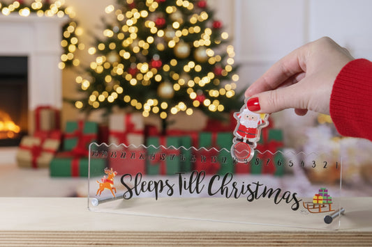 Sleeps Till Christmas Countdown Plaque with Mini Santa