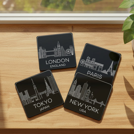 Set of 4 Black City Skyline Coasters