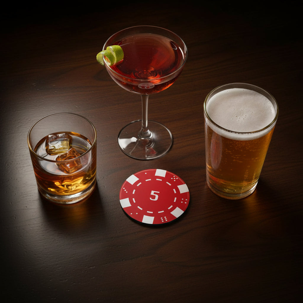 Number 5 Red Casino Chip Coaster