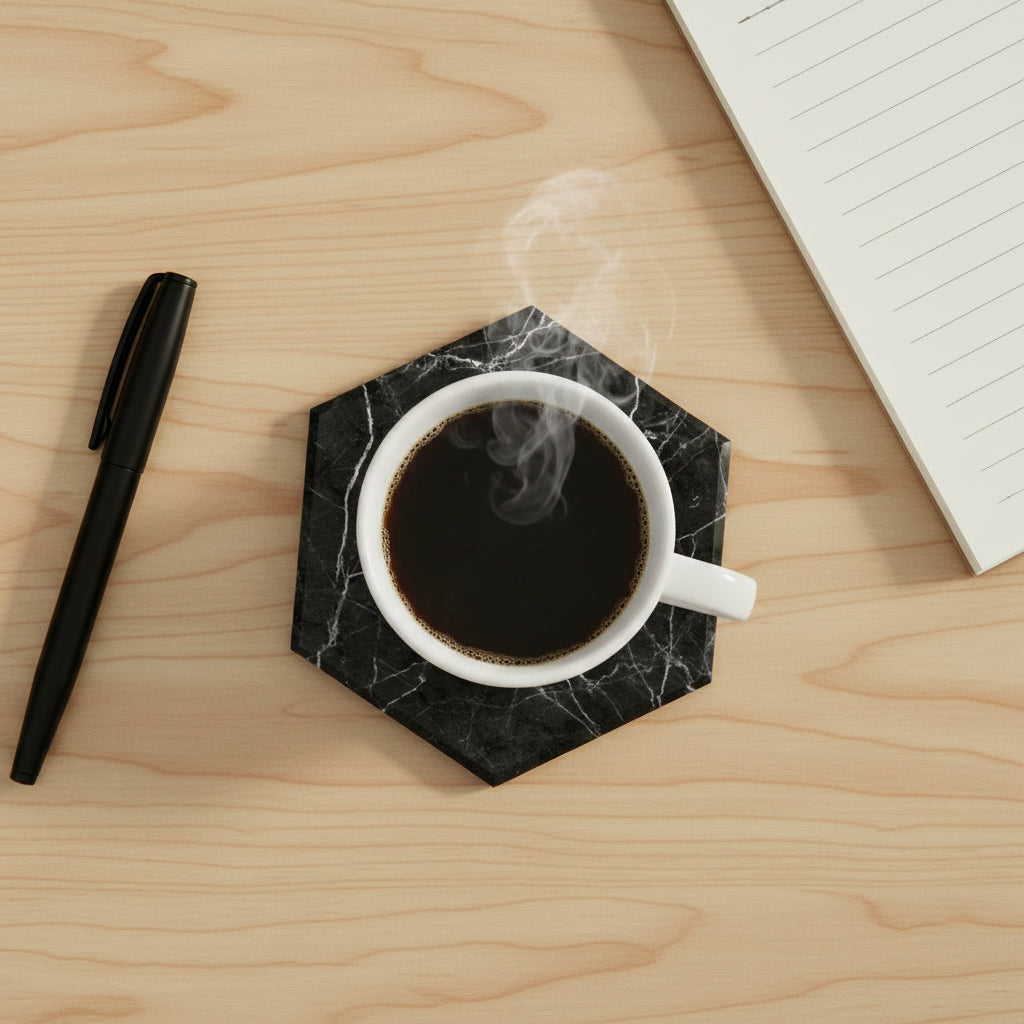 Hexagon Black Marble Effect Coaster