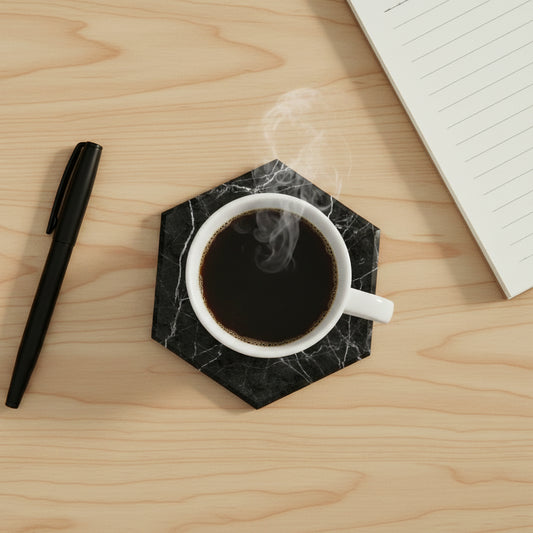 Hexagon Black Marble Effect Coaster