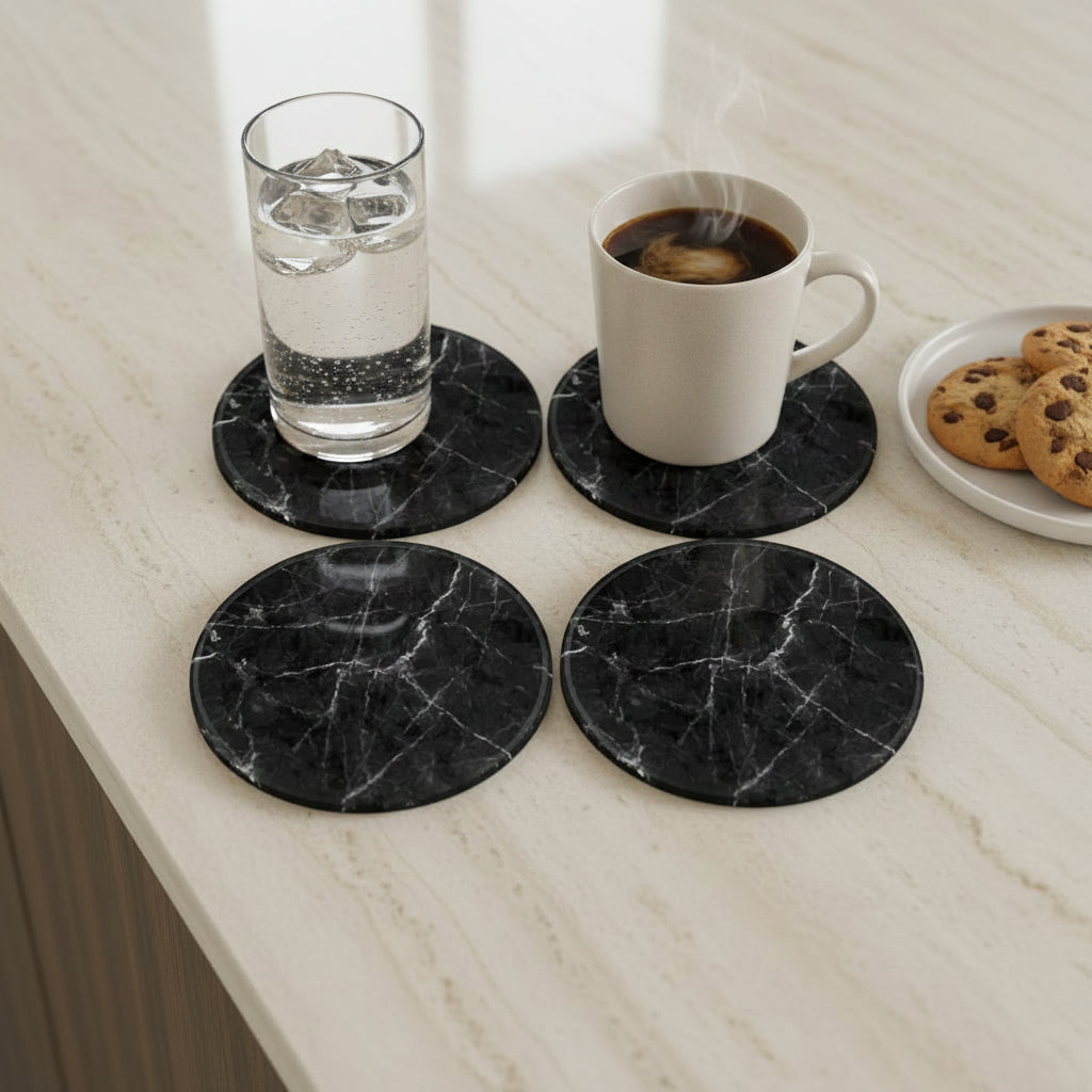 Black Marble Effect Round Coaster