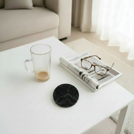 Black Marble Effect Round Coaster