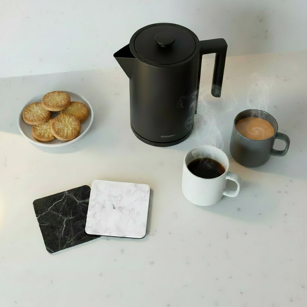 Black and White Marble Square Coasters – Set of 2