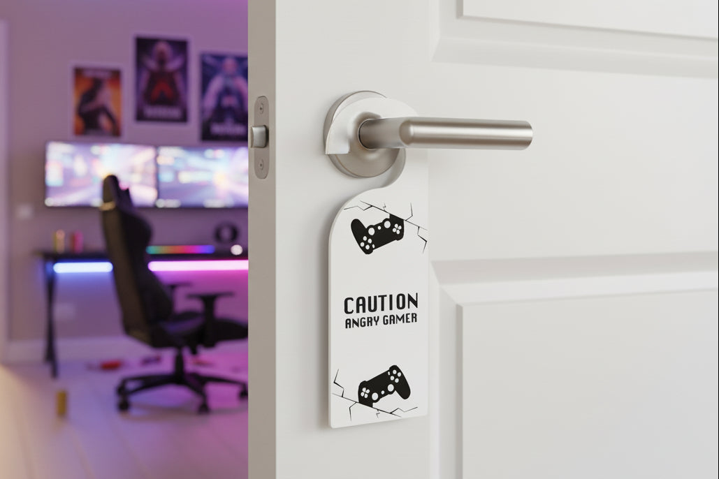 Caution Angry Gamer Door Hanger