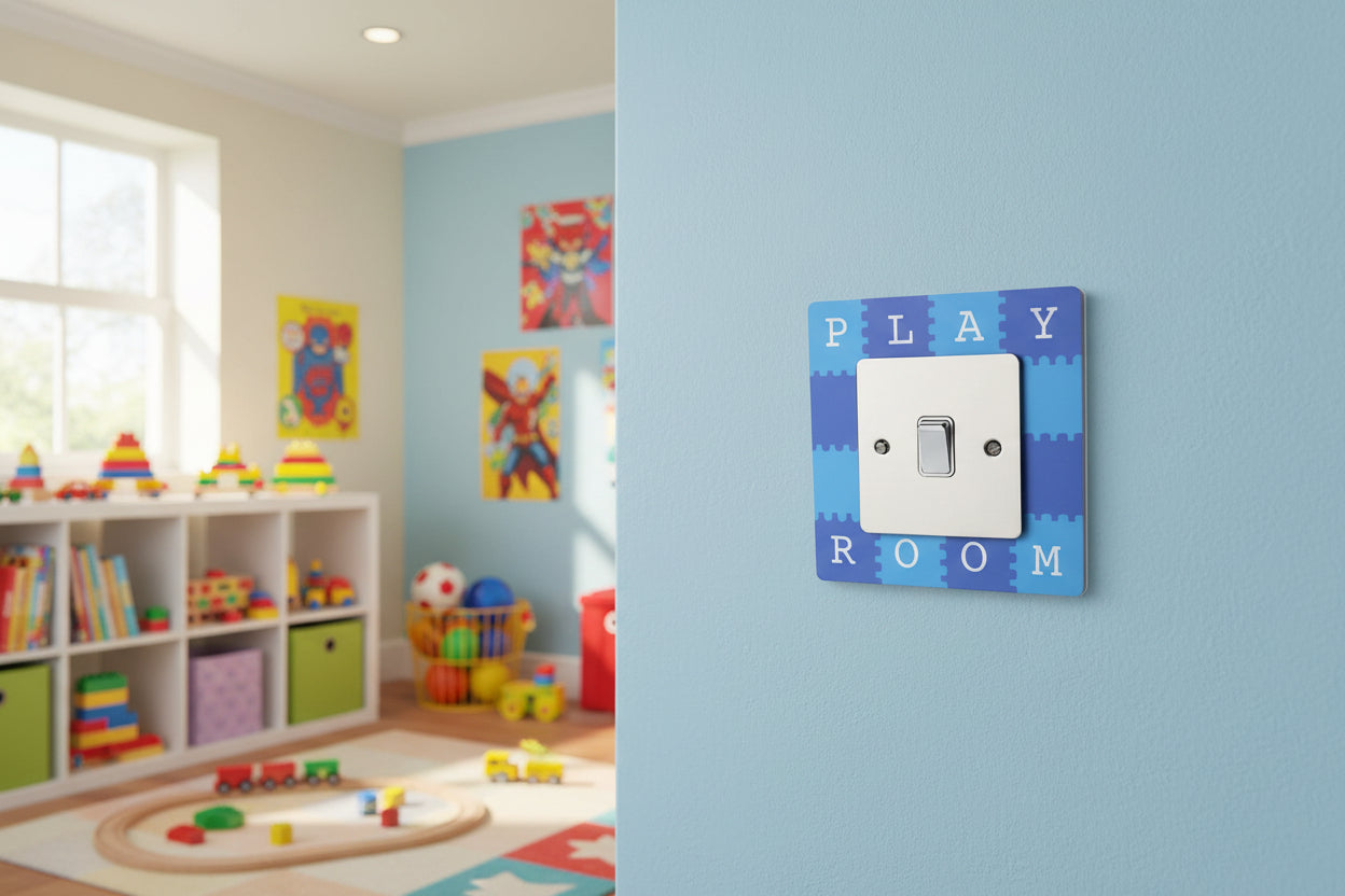 Blue Children’s Playroom Light Switch Surrounds / Socket Surrounds