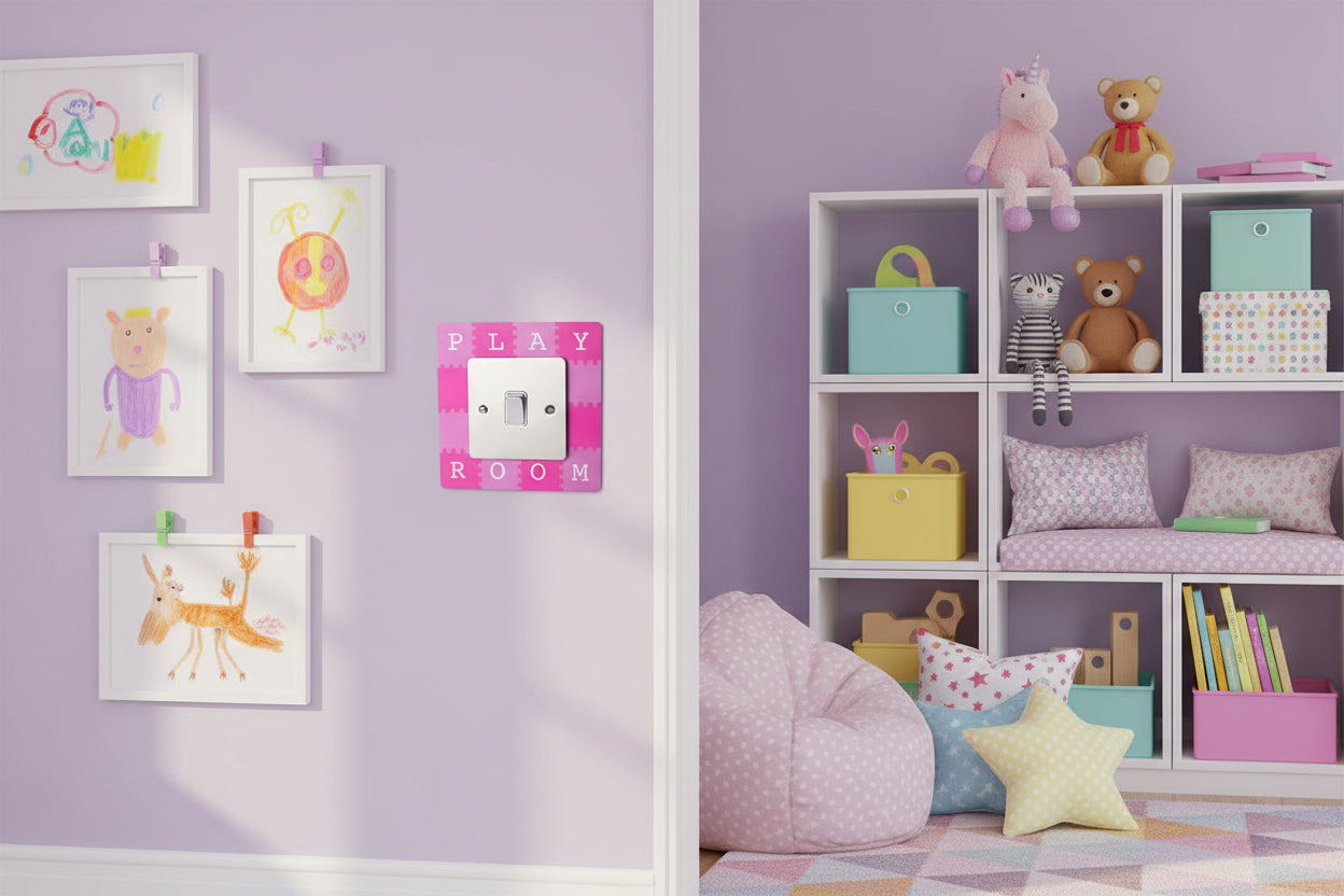 Pink Children’s Playroom Light Switch Surrounds / Socket Surrounds