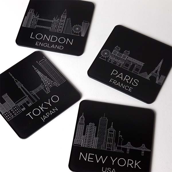 Set of 4 Black City Skyline Coasters