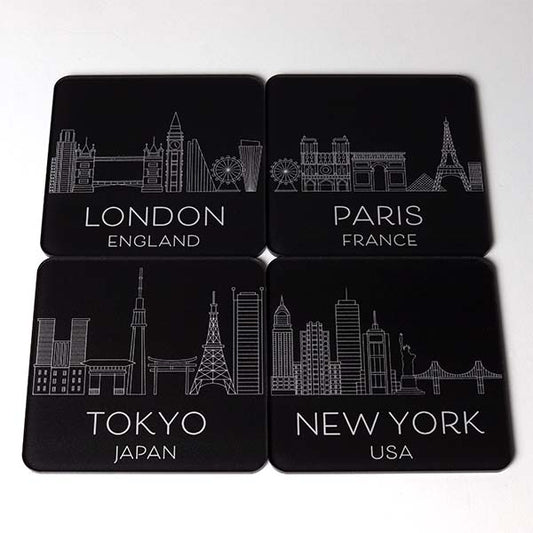 Set of 4 Black City Skyline Coasters