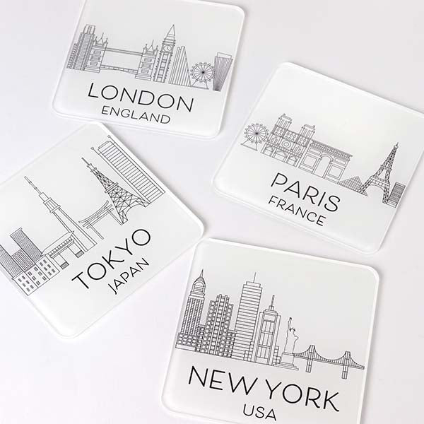 Set of 4 White City Skyline Coasters