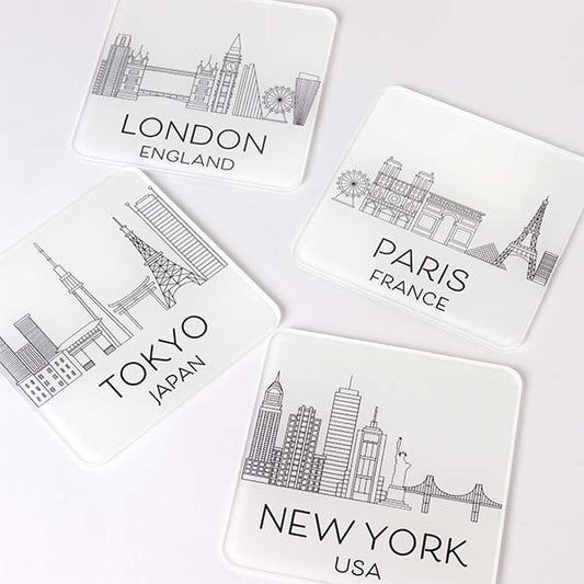 Set of 4 White City Skyline Coasters