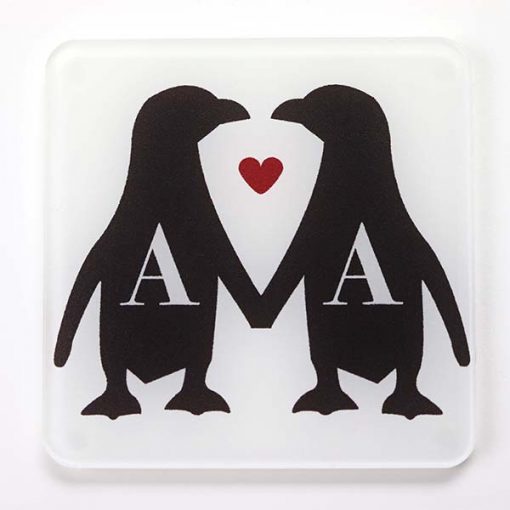 Personalised Couples Initial Penguin Coaster