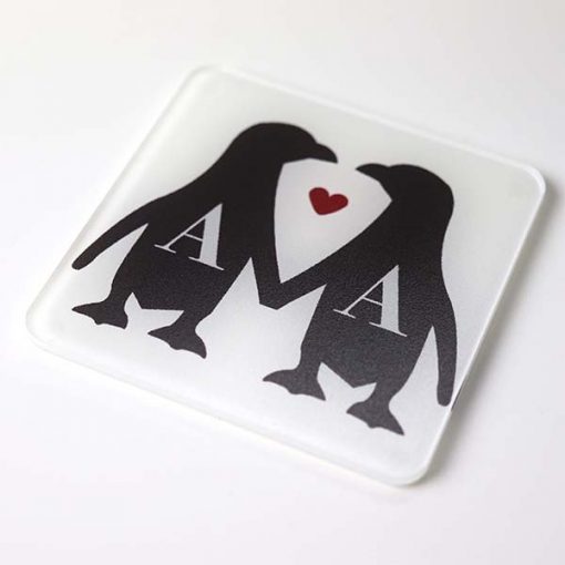Personalised Couples Initial Penguin Coaster