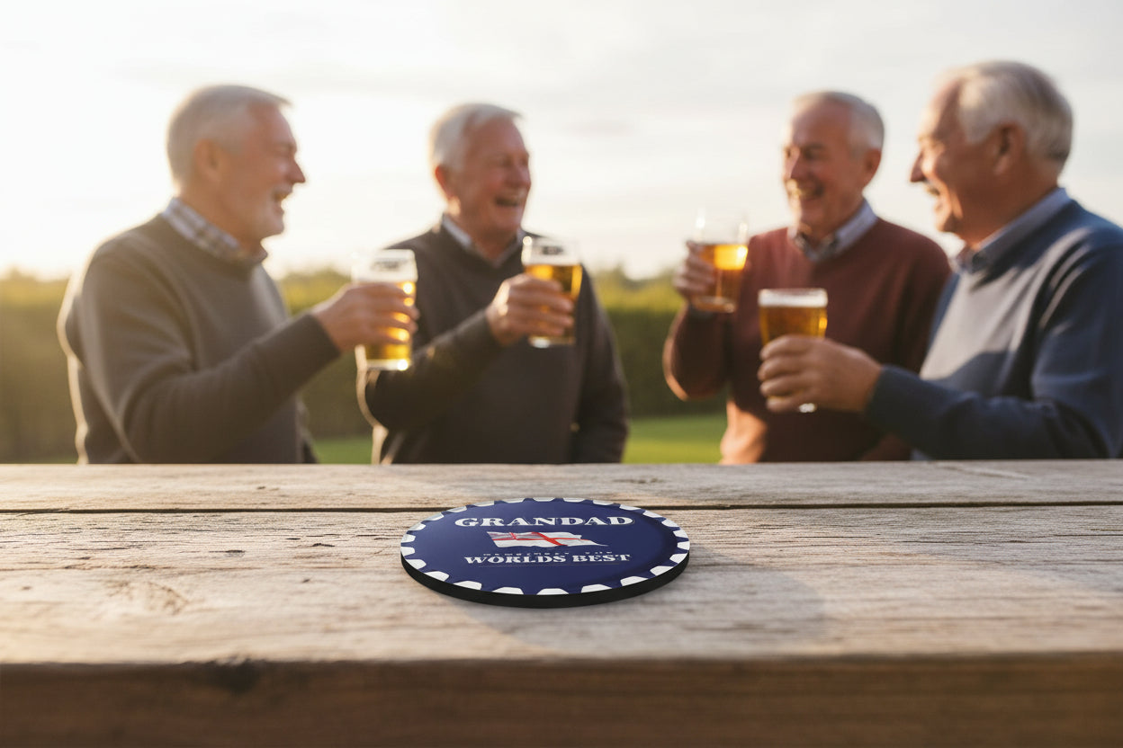 Best Grandad Navy Rum Style Printed Coaster