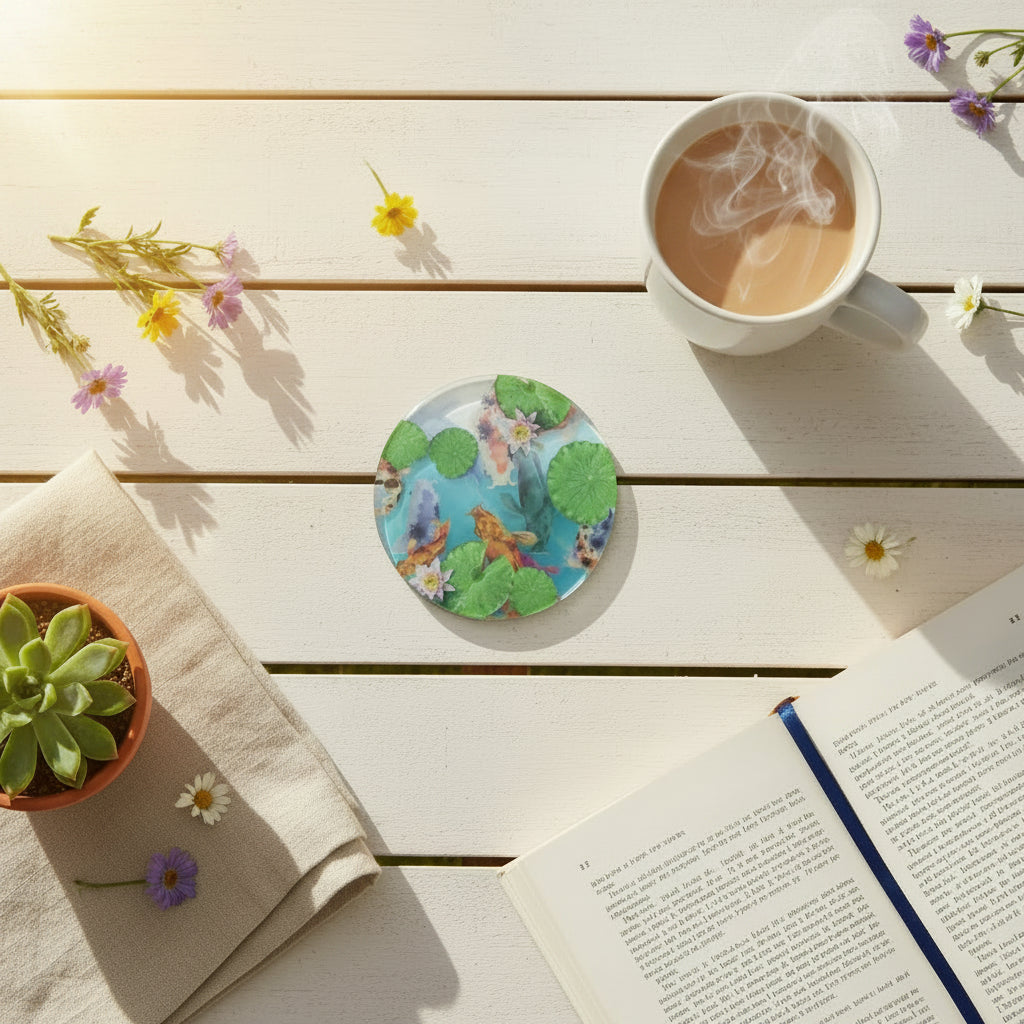 Koi Fish Pond Printed Coasters