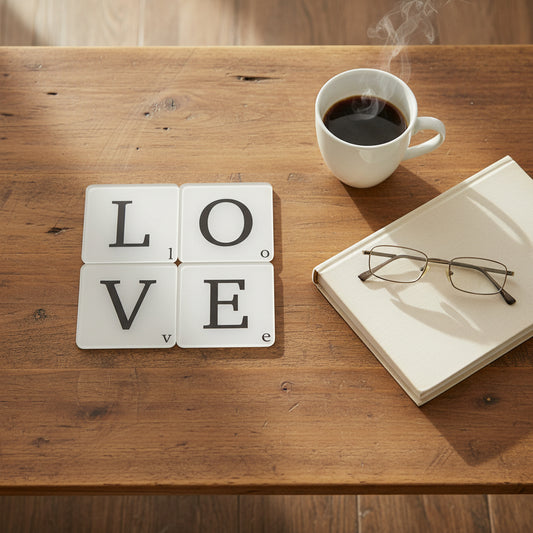 LOVE Scrabble Letters Coaster Set