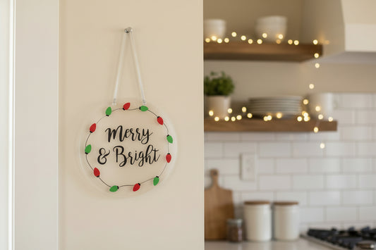 Merry & Bright Acrylic Christmas Hanging Sign