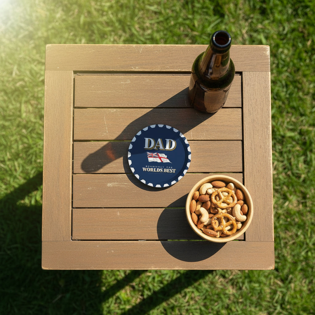 Best Dad Navy Rum Style Printed Coaster