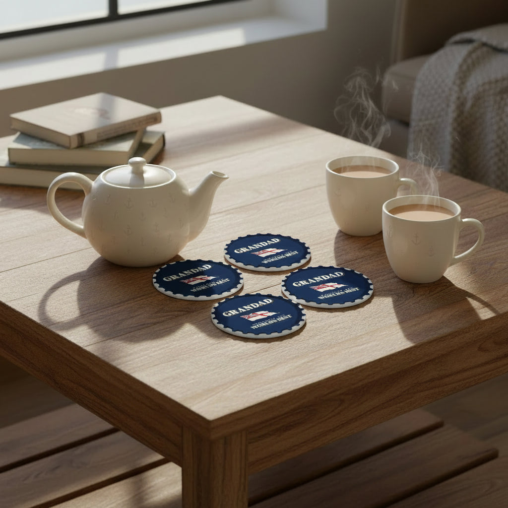 Best Grandad Navy Rum Style Printed Coaster
