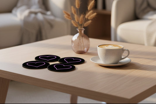 Pink Neon Heart Round Coaster