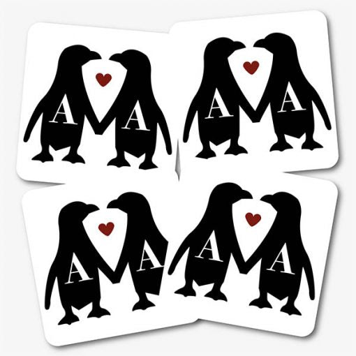 Personalised Couples Initial Penguin Coaster