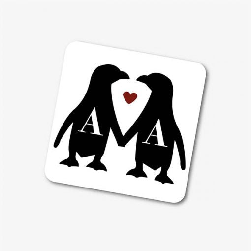 Personalised Couples Initial Penguin Coaster