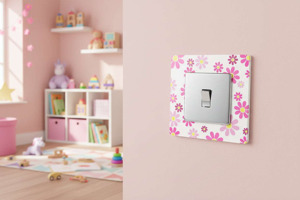 Pink Daisy Light Switch Surrounds / Socket Surrounds