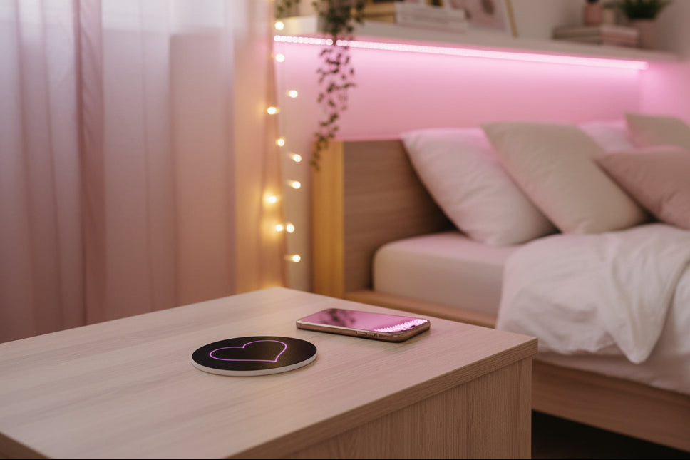 Pink Neon Heart Round Coaster