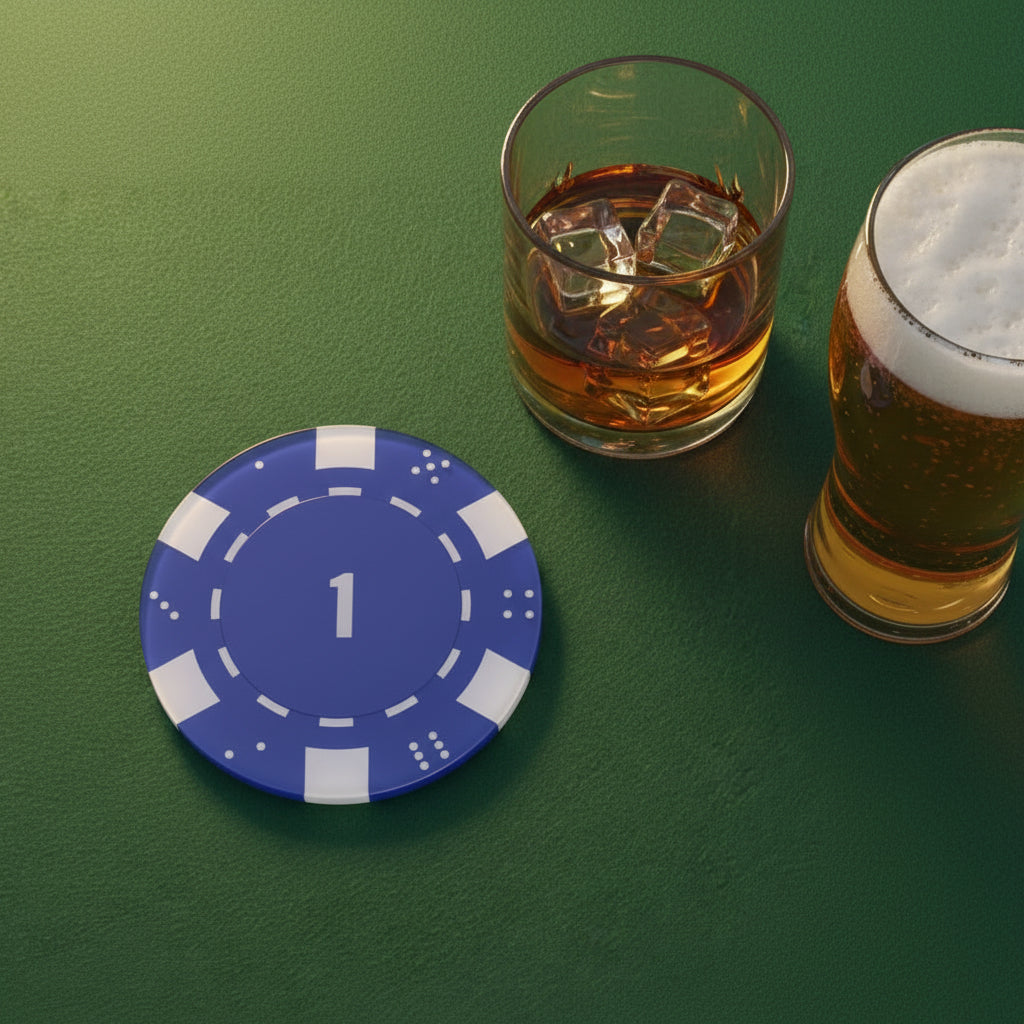 Number 1 Blue Casino Chip Coaster