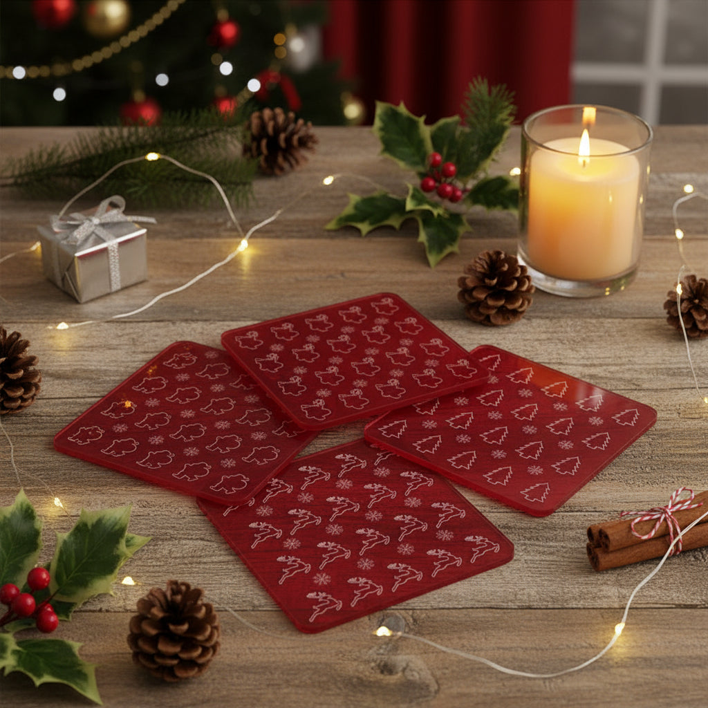 Red Christmas Coaster Set