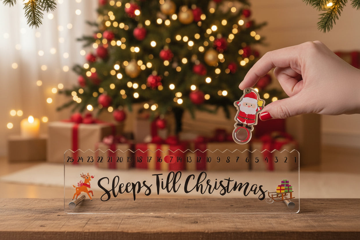 Sleeps Till Christmas Countdown Plaque with Mini Santa