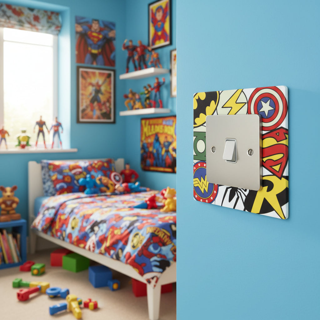Large Superhero Logo Light Switch Surrounds / Socket Surrounds