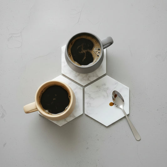 Hexagon White Marble Effect Coaster