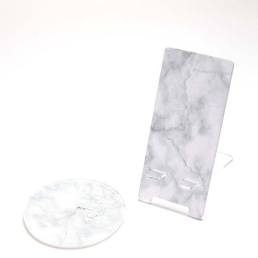 White Marble Effect Phone Holder and Coaster Set