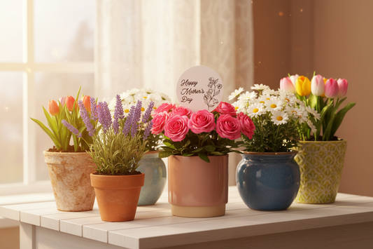 Happy Mother's Day Flower Pot Sign with Beautiful Flowers