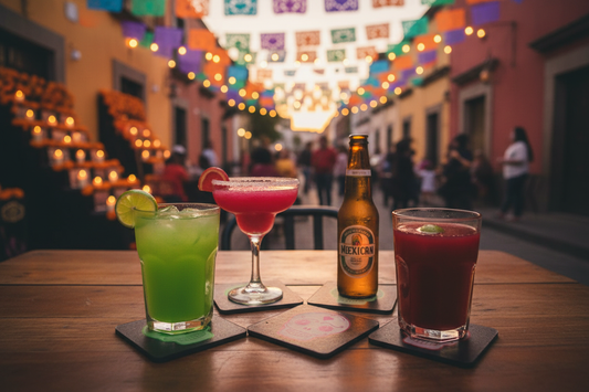 Set of 4 Day of the Dead Coasters at evening Día de Muertos celebration