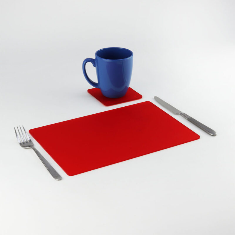 Red Frosted Acrylic Placemat and Coaster