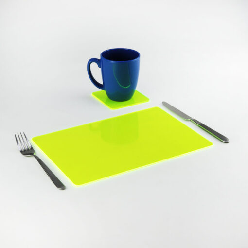 Acid Green Edge-Lit Acrylic Placemat and Coaster