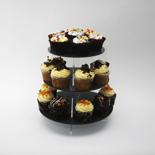Metallic Large Round Cupcake Stand Black Acrylic
