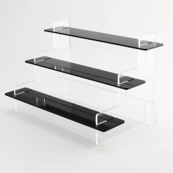3 Tier Slimline black acrylic tiered stand no products on a white background