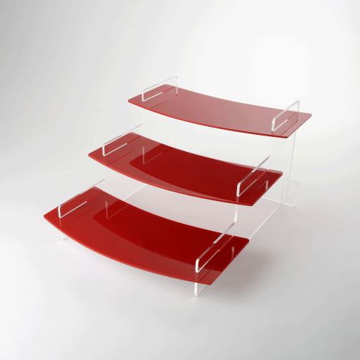 295mm Regular Curved Acrylic Red Tiered Display Stand Three Tier