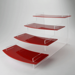 4 Tier Red Curved Regular Four Tiered Display Stand