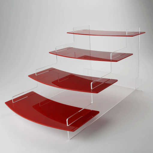 4 Tier Red Curved Regular Four Tiered Display Stand