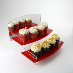 Curved Acrylic Display Stand Two Tiered Red Cupcakes with mirror header