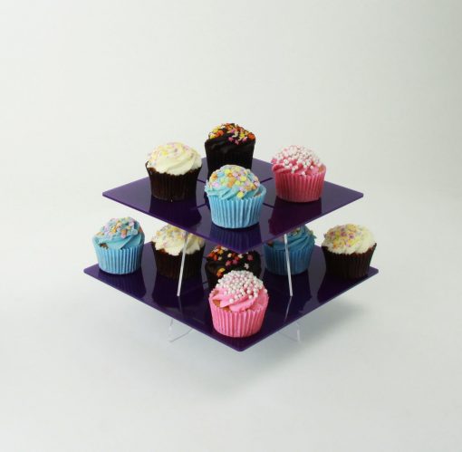 large square 2 tier cupcake stand purple with cake