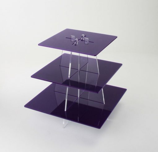 large square 3 tier cupcake stand empty purple